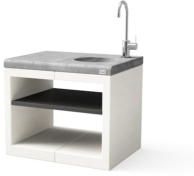 MAESTRO FERRETERO TUOZI KITAWAY Standmodul mit Waschbecken und Wasserhahn für vorgefertigten Grill (weiß, grau - 84 x 63 x 63 cm) - Verwendung im Freien