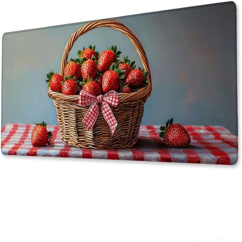 Gaming desk mat XXL 700x300x3mm, Mousepad, Erdbeere Mauspad, Anime Gaming Tastatur Matte, Rutschfeste Gummibasis, Große Tischmatte Korb, Mousepad wasserdicht, Verbessert Präzision Geschwindigkeit. T-9