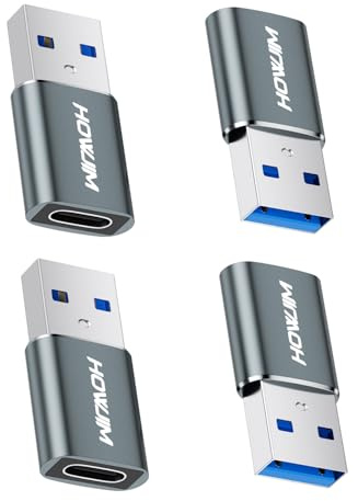 HOWJIM USB auf USB C Adapter 4 Stück,5Gbps Typ C Buchse auf USB A Stecker | Schnellladung,USB A auf USB C OTG Adapter für Phone 15 16 17 Serie Pad Pro G-alaxy Smartphone Laptop Tablet Grau