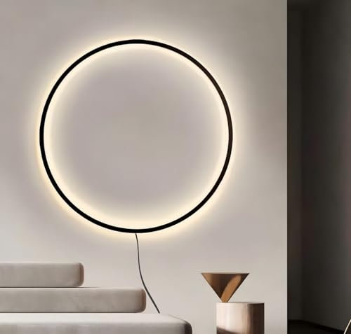 DESHOME Wandleuchte Kreis 80cm, Innen Dimmbar Indirekte Beleuchtung, mit Schalter und Kabel, Aluminium Minimalistisch Design, LED Ring Wandleuchte for Wohnzimmer/Schlafzimmer/Büro/Nachttisch/Café