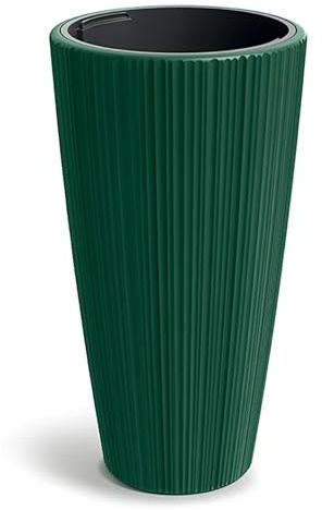 B2C Flowerpot Ridged Planter with removable insert Indoor Outdoor Modern Vertical grooves textured for home office patio garden decoration (Pine Green, W40cm x H73cm)