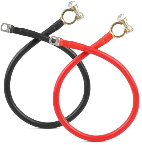 SWAWIS 2 Piezas Cable Bateria Coche M10 50cm Cable 25mm² Cable de Batería 12V/24V con Terminales para Solar Moto Cable de Batería de Coche a Tierra