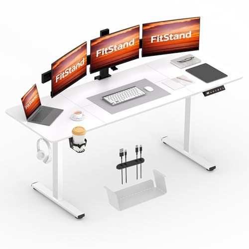 FitStand 200x80cm Electric Height Adjustable Standing Desk, Sit Stand Desk, Computer Desk With Hooks, Cupholder, Memory Function, Suitable For Office And Home - White
