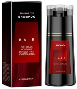 Hair Dye Shampoo 3 en 1, Champu Cubre Canas Mujer, Black Hair Dye Shampoo, Champú Tinte Cubre Canas, Champu Tinte Canas Mujer Hombre, Cubre Canas en Minutos Hombre (Rojo, 200ml)