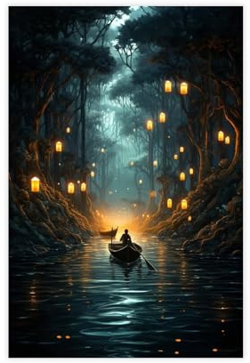 NCUDANK Mysterious Fantasy Forest Vintage-Kunstposter auf Leinwand, Wandkunst, Dekordruck, Bild Gemälde für Wohnzimmer, Schlafzimmer, Dekoration, 30 x 45 cm