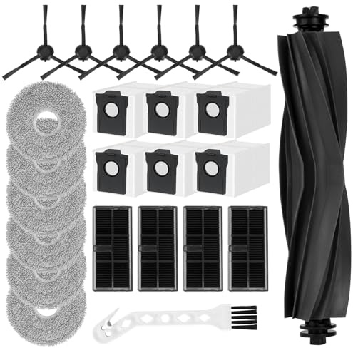 24 Accessoires pour Dreame L10s Pro Ultra Heat/L10s Ultra Gen 2/X30 Ultra/Mova E30 Ultra Robot Aspirateur,1 Brosse Principale,6 Serpillere,6 Sacs à Poussière,6 Brosse Latérale,4 Filtres,1 Brosse de Ne
