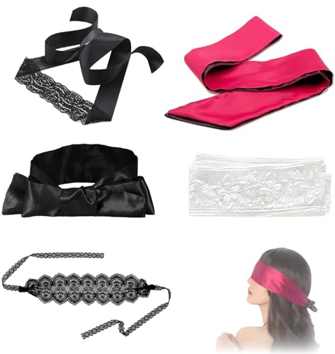BSITSSS 5 Pièce Cache Yeux pour Dormir, Masque de Nuit Soie, Bandeau Yeux Sommeil Sleep Mask Cache Oeil pour Dormir Voyage Sieste Masque Yeux avec Sangle