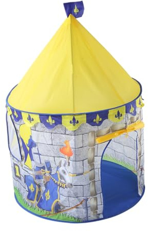 CLISPEED Spielzelt mittelalterliche Burg Muster Wasserabweisendes Material Einfach Aufzubauen Geräumiges Indoor Outdoor Zelt für Mädchen und Jungen Kreatives Spielhaus Gelb