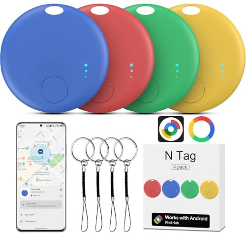 Android Air Tracker, 4 Stück Smart Tracker Tag Schlüsselfinder kompatibel mit Gerätefinder (nur Android), Bluetooth-Tracker kompatibel für Brieftaschen, Schlüssel, Rucksäcke, Koffer (mehrfarbig)