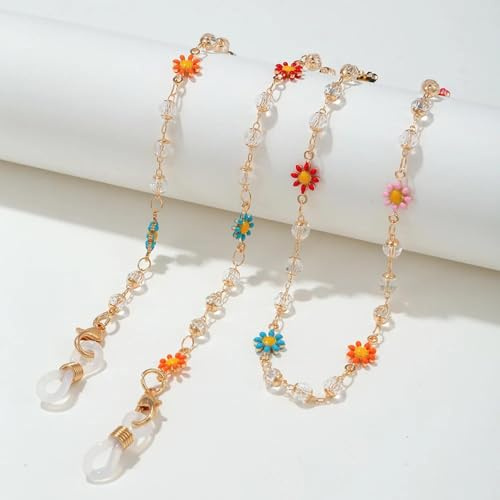 CHENWEIHAI Brillenkette Handgemachte Bunte Blumen Brillenkette Damen Perlen Perle Kristall Lesen Sonnenbrille Kette Lanyard Brille Zubehör