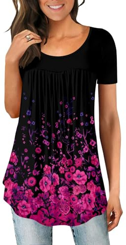 CHICZONE Ladies Tops Short Sleeve Blouse Crew Neck Tunic for Women Floral Henley Shirts for Leggings Loose Fit