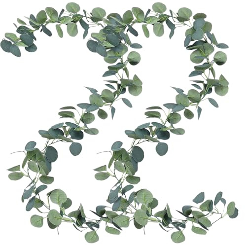 Eukalyptus Girlande, 2 STK Eukalyptus Deko 1.8 m Lang, Künstliche Girlanden Wie Echt mit Weidenblättern Grüne Blätter für Hintergrund Hochzeit Garten Kunstblumen Tischläufer