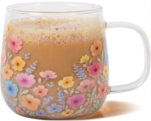 Lesser & Pavey Tazza in vetro con scritta I Love You Mum, per caffè, tè e bevande calde, riutilizzabile, in fine porcellana, per uso quotidiano, occasioni speciali e regali di compleanno per donne e