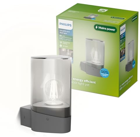 PHILIPS Nayl Außenwandleuchte, 840 lm, 2700 K, PowerShield, IP44 wetterfest, langlebig, Aluminium, modernes Design, mit UltraEfficient LED Leuchtmittel, Anthrazitgrau