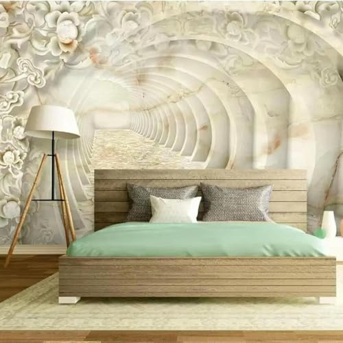 Relief Flowers Three Dimensional Corridor Spatial Extension 3D Wallpaper Easy Install Feature Office Living Room Sofa Bedroom TV Background Wall Decoration-400cm×280cm