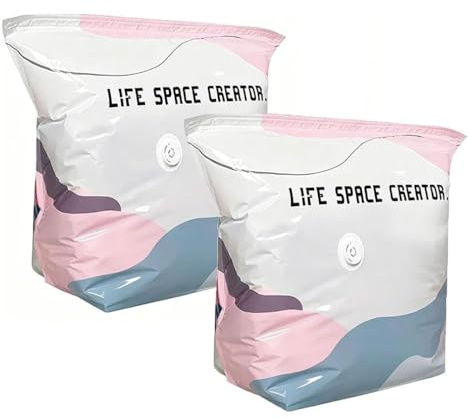 2PCS No‑Pump Vacuum Storage Bags – Press & seal, no pump needed, Extra Large Storage Bags, Roll-Up Compression, Vacuum Storage Bag, Reusable Vacuum Pack Bags for Clothes Duvet Travel and Home (M+L)