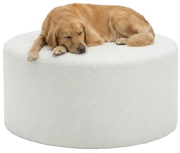 Amveya Sitzhocker Rund 70cm Teddy Hocker Beige, Großer Pouf Wohnzimmer mit Polsterung, Weicher Ottoman Bodenkissen zum Sitzen, Moderner Puff Fusshocker für Sessel & Sofa, Ø 70 x 40cm