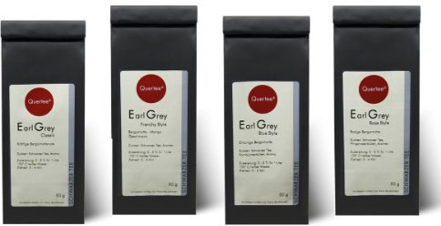 Earl Grey Tee Geschenkset - 4 x 50 g Probierset mit den Sorten: Earl Grey Rose Style, Frenchy Style, Blue Style und Earl Grey Classic Style von Quertee - Nr. 21