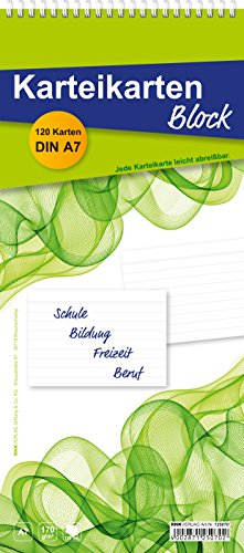 RNKVERLAG 125070 - Karteikartenblock liniert, mit 120 DIN A7 Karteikarten, weiß
