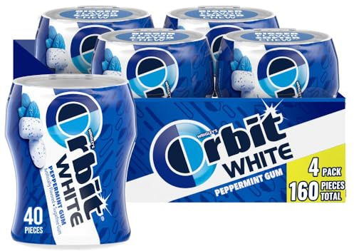 Gum WHITE Peppermint Sugar Free Chewing Gum, 40 Piece Bottle (4 Pack)