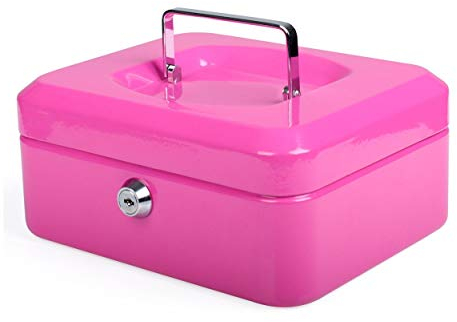 PAVO Geldkassette aus robustem Stahl mit herausnehmbaren Münzfächern 200 mm, rosa