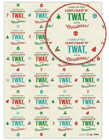 Geschenkpapier, lustig, 'Cheer Up You Grumpy Twat', 6 Sheets