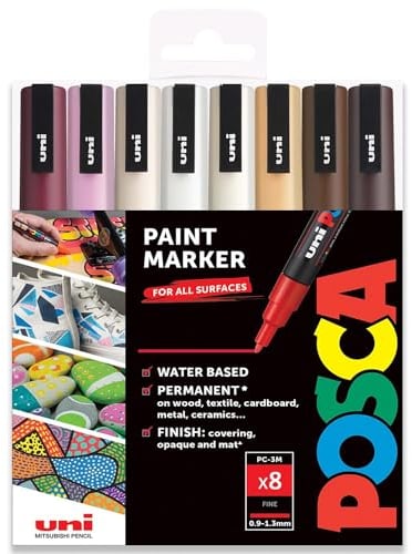 POSCA PC-3M Lot de 8 marqueurs à peinture 0,9-1,3 mm Tons neutres chauds dans une boîte cadeau