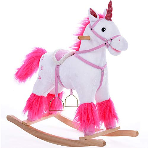 Deuba Peluche Balancín para Niños Unicornio Mecedor con Sonido Silla de Montar y Estribos Juguete