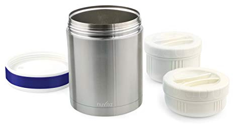 Nuvita 1478 | Thermos Per Pappa Caldi e 2 Contenitori | 1 L | Neonati | Portavivande Termico Per Alimenti | Solidi Liquidi | Cibo | Porta Pranzo | Acciaio Inossidabile | Ermetico