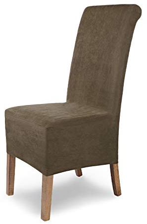 SCHEFFLER-Home Stuhlhussen Leon Taupe-Braun/elastische Wildleder Hussen für Stühle/robuste Freischwinger Hussen/Stuhlhussen Stretch & Lederoptik/Stuhl Hussen waschbar