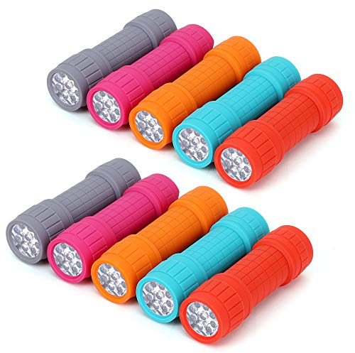 FASTPRO 10-Pack, 9-LED Mini Flashlight Set, AAA Batteries are Included and Pre-Installed, Perfect for Class Teaching, Camping, Wedding Favor