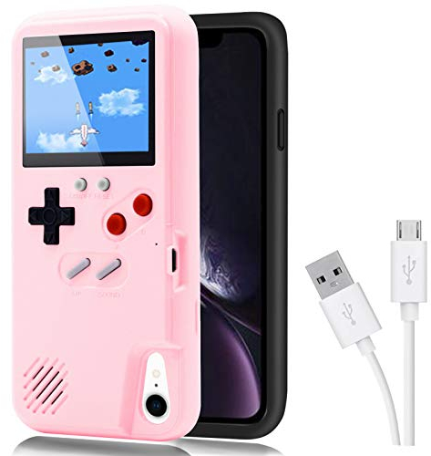 DIKKAR Game Case für iPhone, Retro-Schutzhülle mit Eigener Stromversorgung,36 Kleine Spiele,Farbdisplay,Videospieletui für iPhone XR (Rosa)