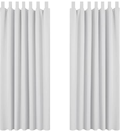 Deconovo Vorhang Verdunkelung Thermo Vorhänge Lärmschutz mit Schlaufen Fenstervorhang, 220x140 cm(HöhexBreite), Silber Grau, 2er Set
