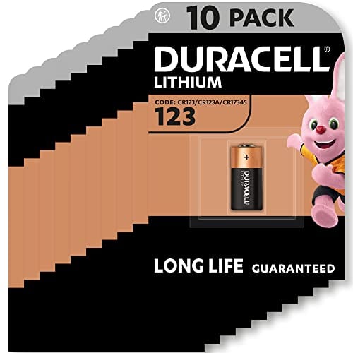 DURACELL CR123 (10 Pack) High Power Lithium Battery 3V (CR123A / CR17345) – Long life guarantee – For Cameras, Flashlights, Smoke Detectors, Small Devices – 10–Year Storage Guarantee - Leak Prevention