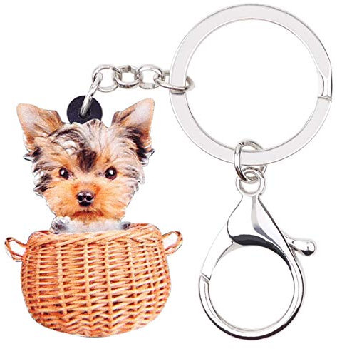WEVENI Acryl Yorkshire Terrier Hund Schlüsselanhänger Yorkie Schlüsselring Frauen Mädchen Handtasche Auto Zubehör (Kaffee)