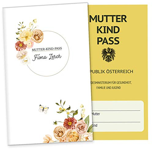 OLGS Mutter-Kind-Passhülle Österreich - Florentina Blumen, Schutzhülle mit Ultraschallfach, Geschenkidee (MuKi-Pass, Bloom)