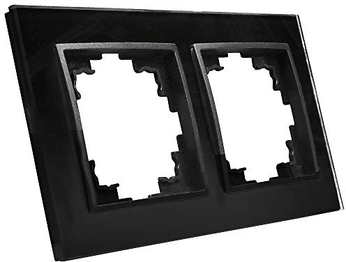 Universal Glas-Rahmen für Steckdosen, Taster, Antennendosen, USB-Dosen, Netzwerkdosen - 2-fach - Glas-Kunststoff - Schwarz
