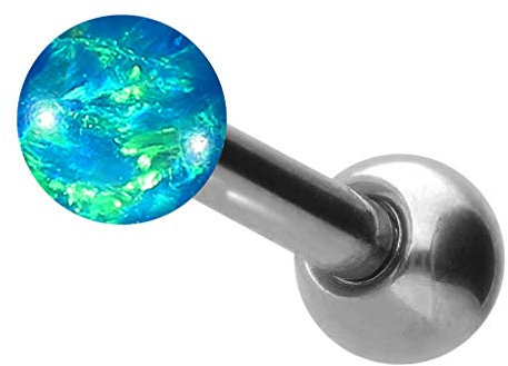 PIERCINGLINE Chirurgenstahl Ohrpiercing SYNTH. Opal Kugel Piercing Ohr Stecker Silberfarben Dunkelgrün 4 mm