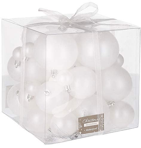 SPRINGOS Palline per albero di Natale, 37 pezzi, colore bianco perlato, diametro 4,5,6,7,8 cm, infrangibili, decorazioni per albero di Natale