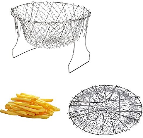 Panier à Frire, 2 Pièces Panier De Cuisson Passoire, Panier De Chef En Acier Inoxydable, Pliable, pour Faire Des Pâtes, Laver Des Salades Et Essorer, Cuire Des Légumes, Des Frites Ou Des Fruits