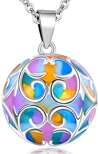 EUDORA Harmony Ball Collier Bola de grossesse l'iris Bola Pendentif pour Femmes Filles Cadeau Maman bijoux, 114cm+76.2cm Chaîne