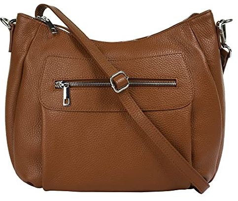 Samantha Look Umhängetasche Echt Leder Damen Made in Italy, Smartphonefach, Verstellbare Umhängetasche, Klassisches Design