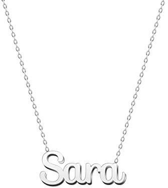 cotigo Collana con Nome in Acciaio Inossidabile - Ciondolo con Nome Personalizzato Collana in Argento o Dorate - Regali Personalizzati per Le Donne San Valentino amore (Sara-Argentato)