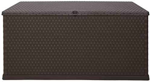 Ondis24 XL Kissenbox Enzo in Rattan Optik Auflagenbox abschließbar Gartenbox beugt Schimmel vor Regensicher mit Rollen (Braun)
