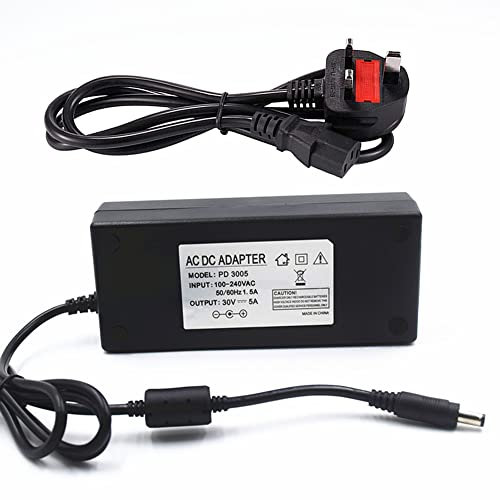 AZNCOS AC 100-240V to DC 30V 5A Power Supply Adapter, 5.5x2.5mm, Suitable for Security, LED, CCTV, Computers