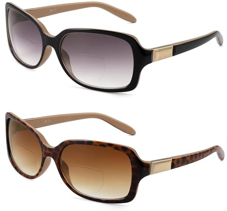 JM Klassische Bifokale Lesebrille Quadratischer Stilvoller Farbverlauf Sonnenbrillen-Leser für Frauen +3.0 Schwarz+Schildkröte