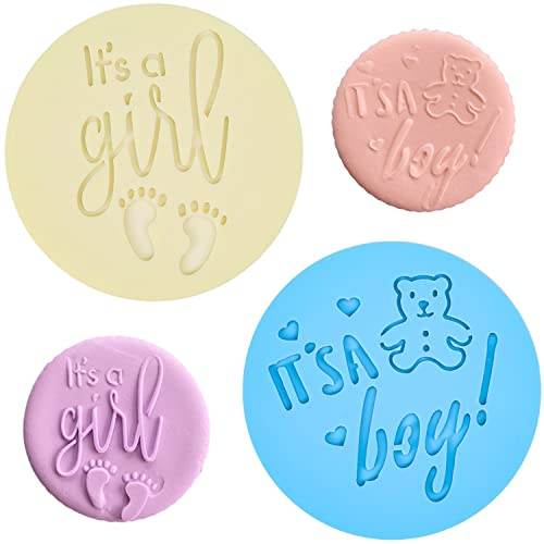 2 Stück Babyparty-Fondantpräger It's a Girl und It's A Boy Form 3D-Design-Keksstempel zum Backen von Keksen, Dekorieren von Kuchen/Zuckerpaste/Cupcake
