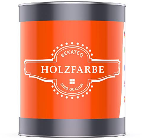 BEKATEQ Holzschutzfarbe Feuerrot 1 Liter auf Wasserbasis I Holzfarbe für innen und außen I Parkettlack, Türlack, Treppenlack, Zaunfarbe & mehr I Hochdeckender Wetterschutzlack für Holz BE-420