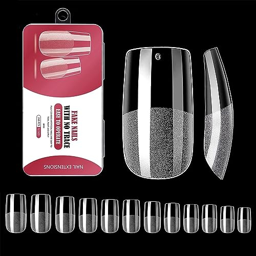 240Pcs Faux Ongles Capsules,Pose Ongles Capsule,Faux Ongles Transparent,12 Tailles Couverture Complète,Professionnel Couverture Complète,Nail Art(Carré Moyen)