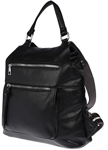 Christian Wippermann großer Damen City Rucksack Tasche Body Bag Leder Optik Schultertasche Schwarz